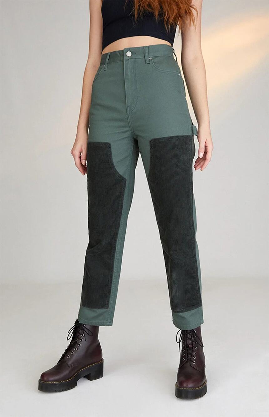 Pacsun High Rise Carpenter Pants Size 22 Olive Green Workwear Corduroy Grunge